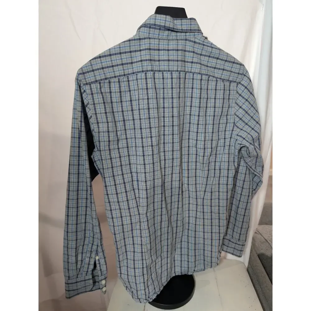 Banana Republic Men's Small Plaid Non Iron Tailored Dress Shirt Slim 100% Cotton
